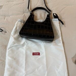STAUD Elegant Black Croc Shoulder Bag